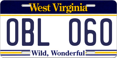 WV license plate OBL060
