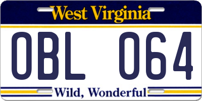 WV license plate OBL064