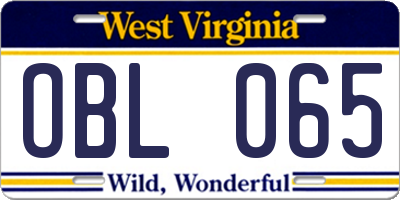 WV license plate OBL065