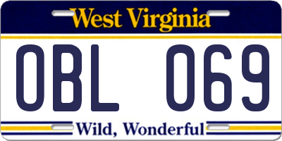 WV license plate OBL069