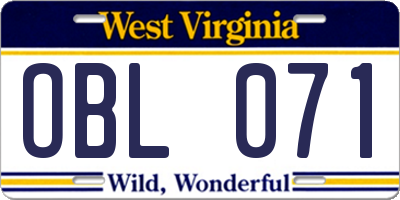 WV license plate OBL071