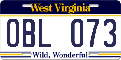 WV license plate OBL073