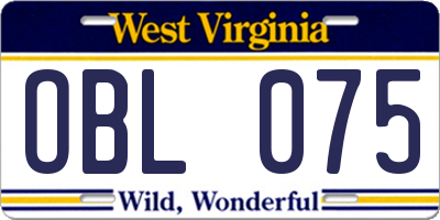 WV license plate OBL075