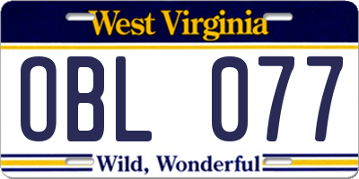 WV license plate OBL077