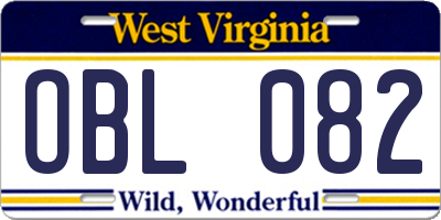WV license plate OBL082