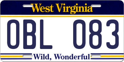 WV license plate OBL083