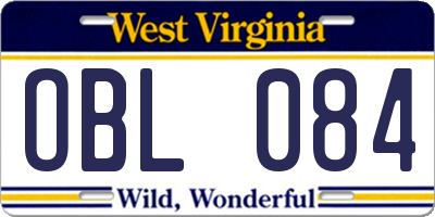 WV license plate OBL084