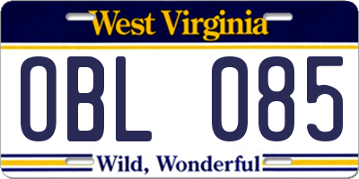 WV license plate OBL085