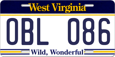 WV license plate OBL086
