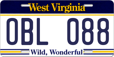 WV license plate OBL088