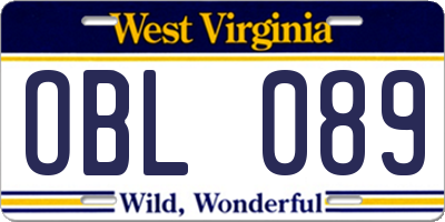 WV license plate OBL089