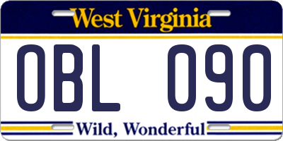 WV license plate OBL090