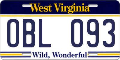 WV license plate OBL093
