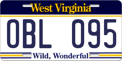 WV license plate OBL095