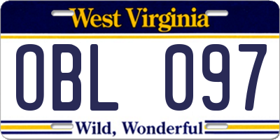 WV license plate OBL097