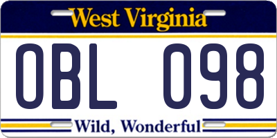 WV license plate OBL098