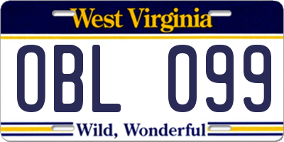 WV license plate OBL099