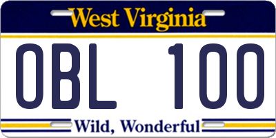 WV license plate OBL100