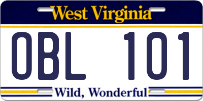 WV license plate OBL101