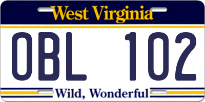 WV license plate OBL102