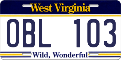 WV license plate OBL103