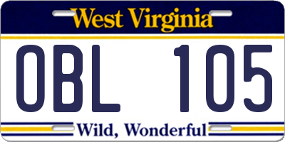 WV license plate OBL105