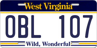 WV license plate OBL107