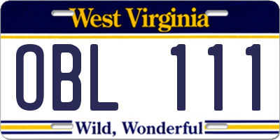 WV license plate OBL111