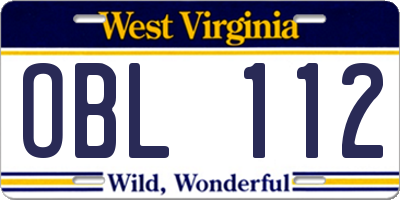 WV license plate OBL112