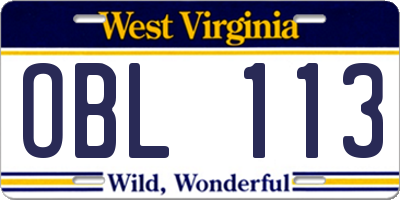 WV license plate OBL113