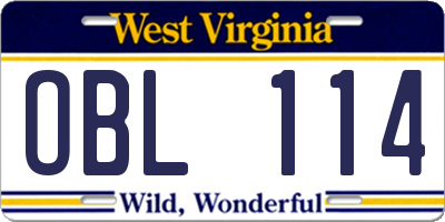 WV license plate OBL114