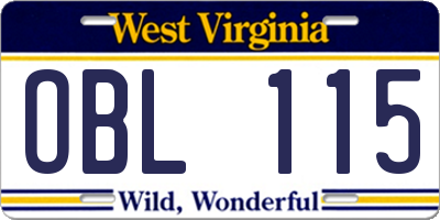 WV license plate OBL115