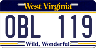 WV license plate OBL119