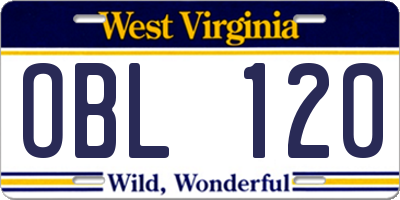 WV license plate OBL120