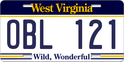 WV license plate OBL121