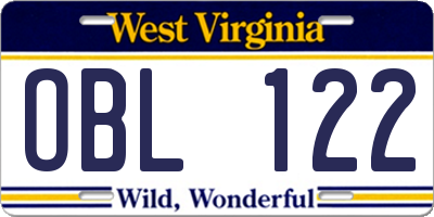 WV license plate OBL122