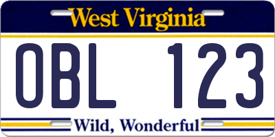 WV license plate OBL123