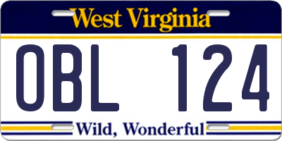 WV license plate OBL124