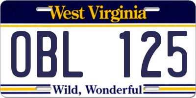 WV license plate OBL125