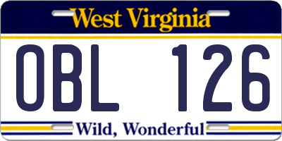 WV license plate OBL126