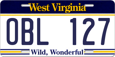 WV license plate OBL127