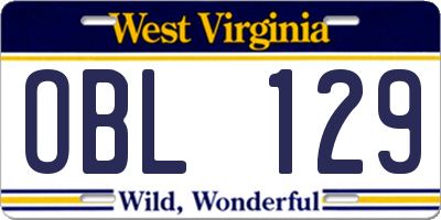 WV license plate OBL129