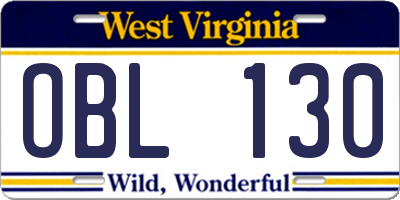 WV license plate OBL130