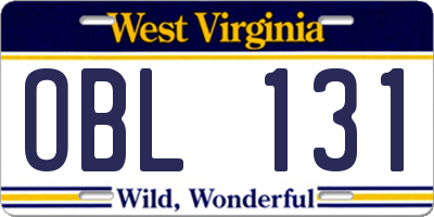 WV license plate OBL131