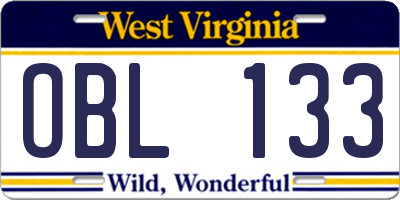 WV license plate OBL133