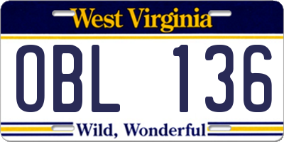 WV license plate OBL136