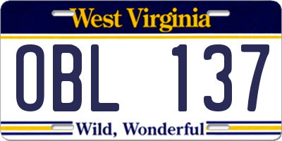 WV license plate OBL137