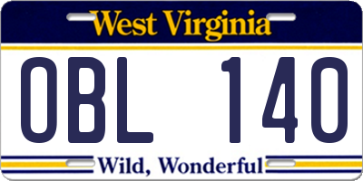 WV license plate OBL140