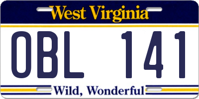 WV license plate OBL141