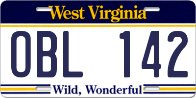 WV license plate OBL142